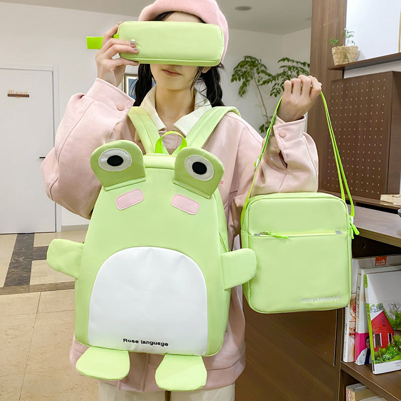 School bag backpack for women 2025 new cartoon primary and secondary school students backpack small fresh and funny three-piece backpack