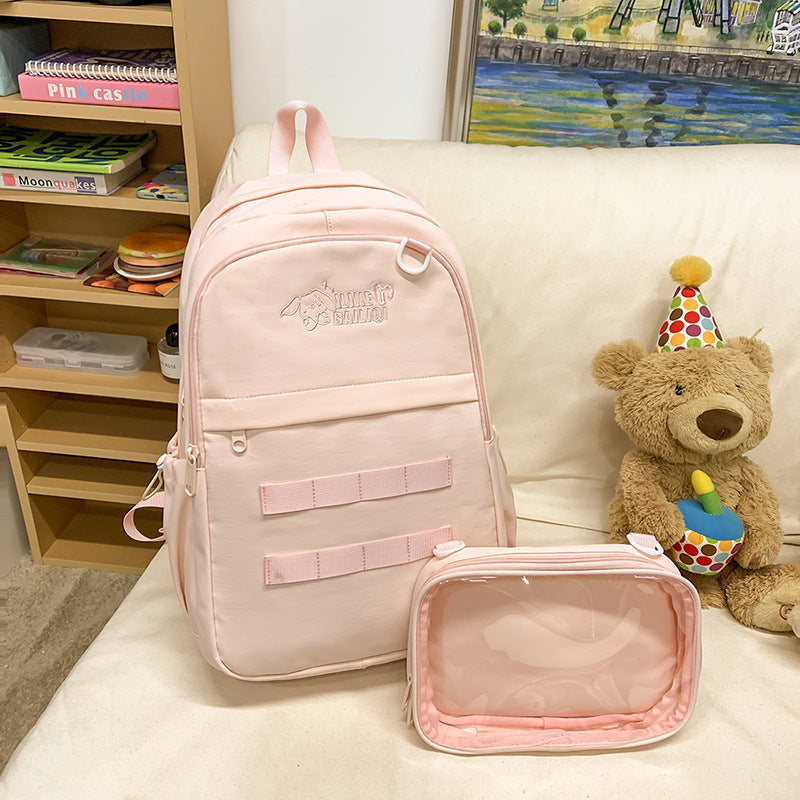 Junior high school and college student backpack, versatile and minimalist solid color backpack, large capacity detachable two-way diy trendy bag