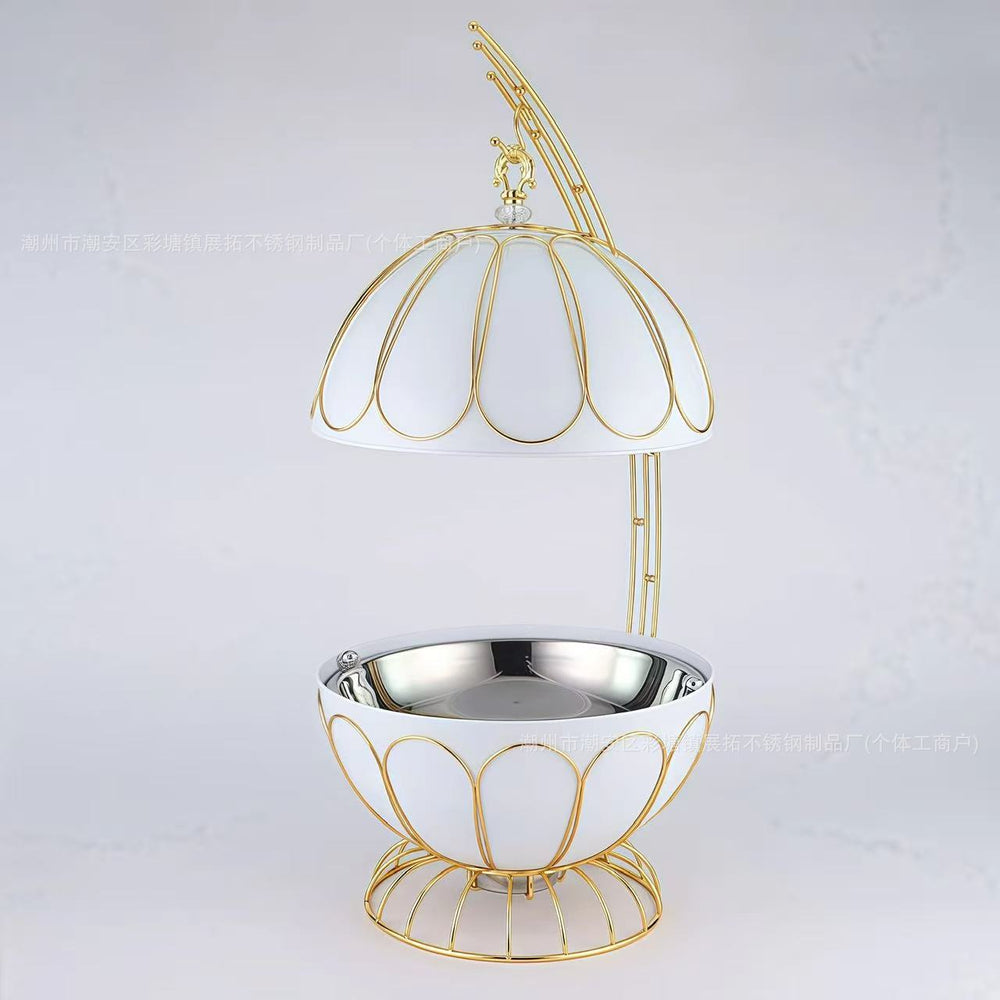 White stainless steel globe buffet warmer - hotel-style buffet stove - soup warmer