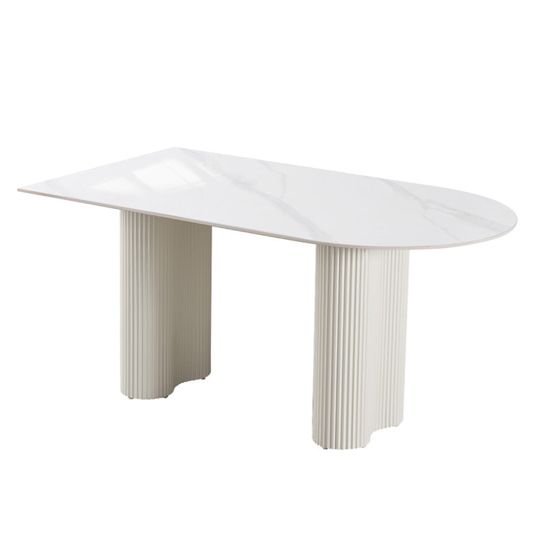 Modern minimalist rock slab dining table - new vintage-style home dining table with beautiful peanut leg design
