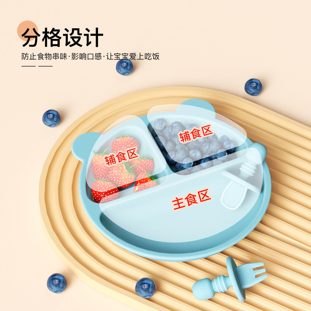 Children's dinner plate, baby eating, silicone bowl, infant food supplement bowl, suction cup type grid plate, mother and baby products tableware