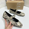 European and american style women's flat shoes - spring new arrivals: fashionable square toe snake print ankle strap mary jane ballet flats