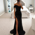 european and american new arrival sequin off-the-shoulder slit dress - ins casual fashion women's dress