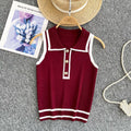 Minimalist striped knit sleeveless tank top for women - summer lapel, slim fit, figure-flattering design, chic and stunning, petite-friendly top