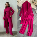 fashionloosecasualknittingsuit women's long shawl cardigan + turtleneck sweater + loose pants three-piece set