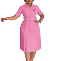 D584  foreign trade women's new fashion elegant v-neck solid color plus size pleated high waist african dress
