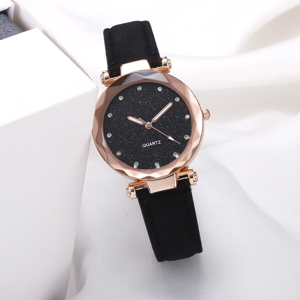 New arrival starry sky watch for women live broadcast women's fashioncasual watch rhinestone frosted leather belt watch thin model