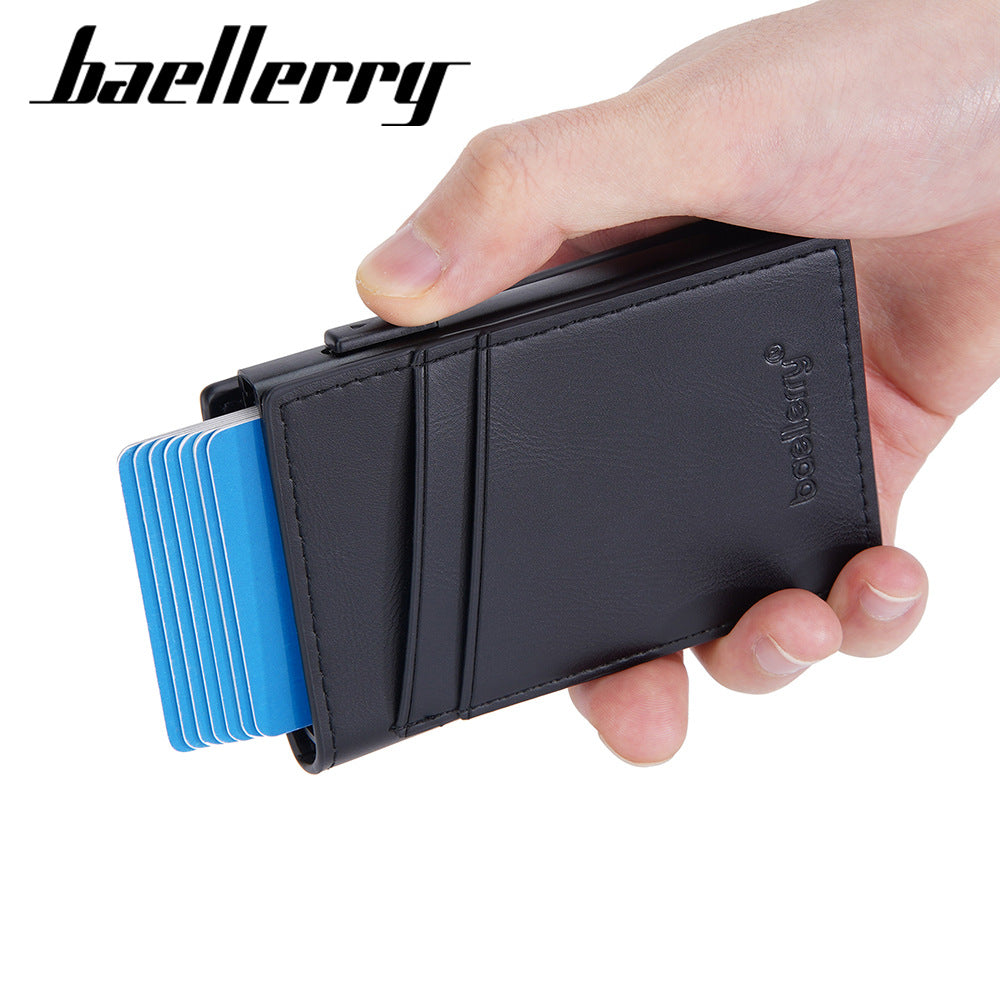BAELLERRY new men's side push automatic elastic card RFID card bag business anti-magnetic card clip simple card box