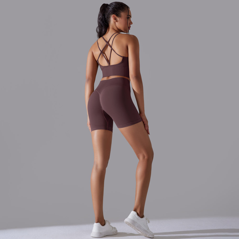 new high-waisted peach lift butt leggings set - activewear with racerback yoga top for running, training, and fitness