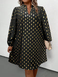 Casual stand-up collar hot stamping polka dot straight-leg skirt casual lantern sleeve casualwork clothing women's clothing 1688 supply