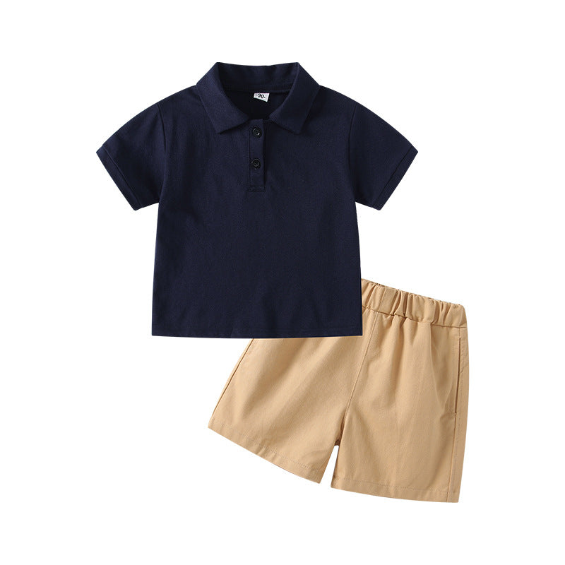 Boys' summer  new polo shirt set - short sleeve t-shirt, lightweight slim-fit casual turn-down collar two-piece outfit