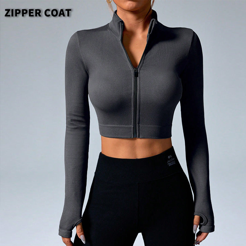 Cross-border seamless stand-up collar zipper yoga clothes jacket women's cardigan quick-drying sports top long-sleeved autumn and winter fitness clothes