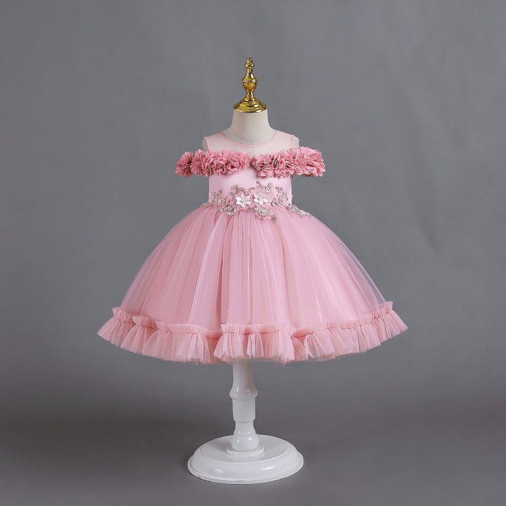 Export small children's tulle kids dress petals princess dress baby girl one year old dressbaby dress