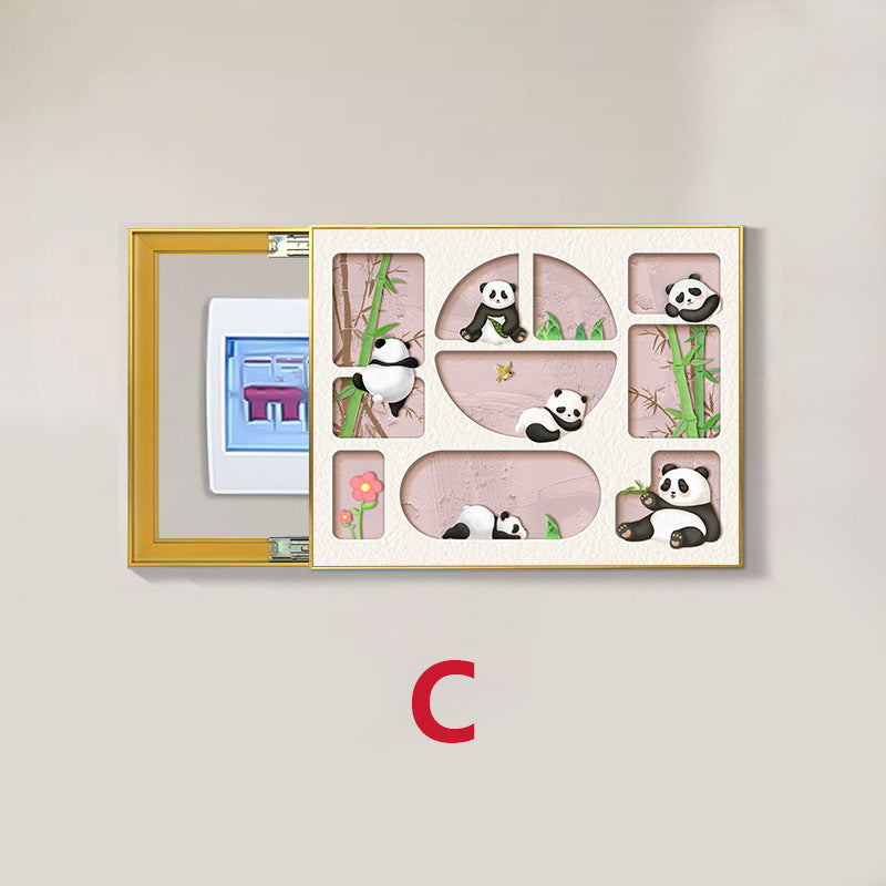 Panda meter box decorative painting living room power main switch blocking hanging painting multimedia box cover plate electric switch box mural