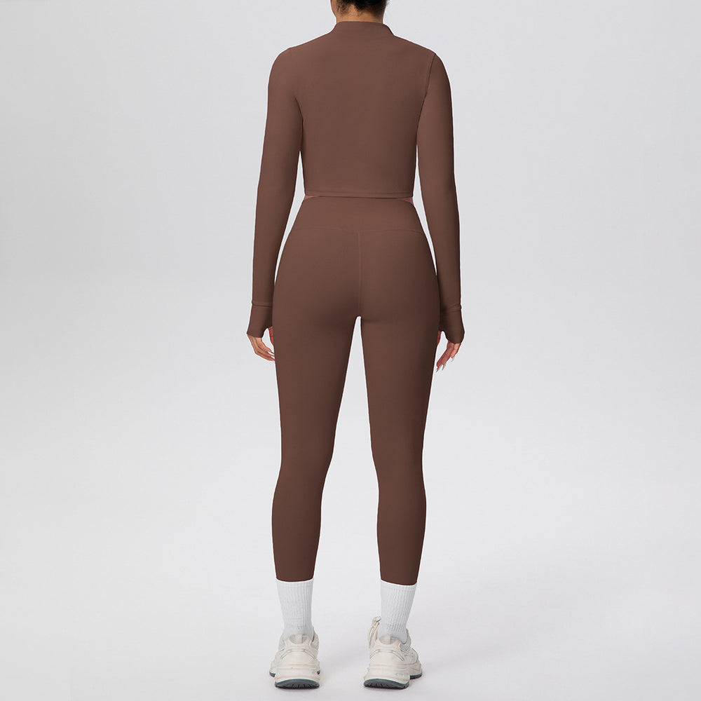 pure color brushed tight tank top nine-point long three-piece sports running fitness yoga suit