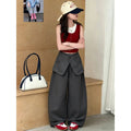 【100% cotton】super cute girls' wide-leg casual summer pants - faux two-piece, loose fit, scalloped hem, breathable and versatile