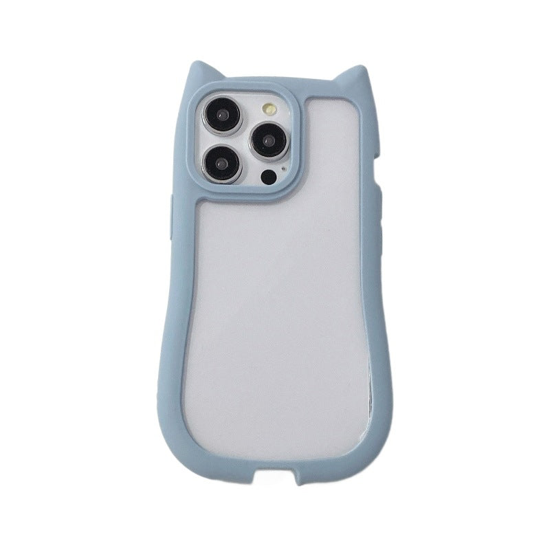 New apple 17 pro max compatible minimalist solid color cat ear phone case, iphone 15 drop-proof pc protective cover