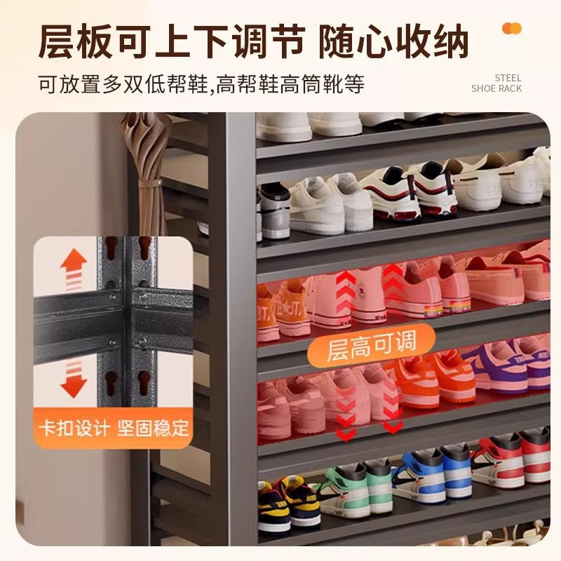 Shoe rack indoor entrance door floor-standing moisture-proof iron multi-layer storage rack shoe cabinet door all-in-one cabinet steel shoe cabinet