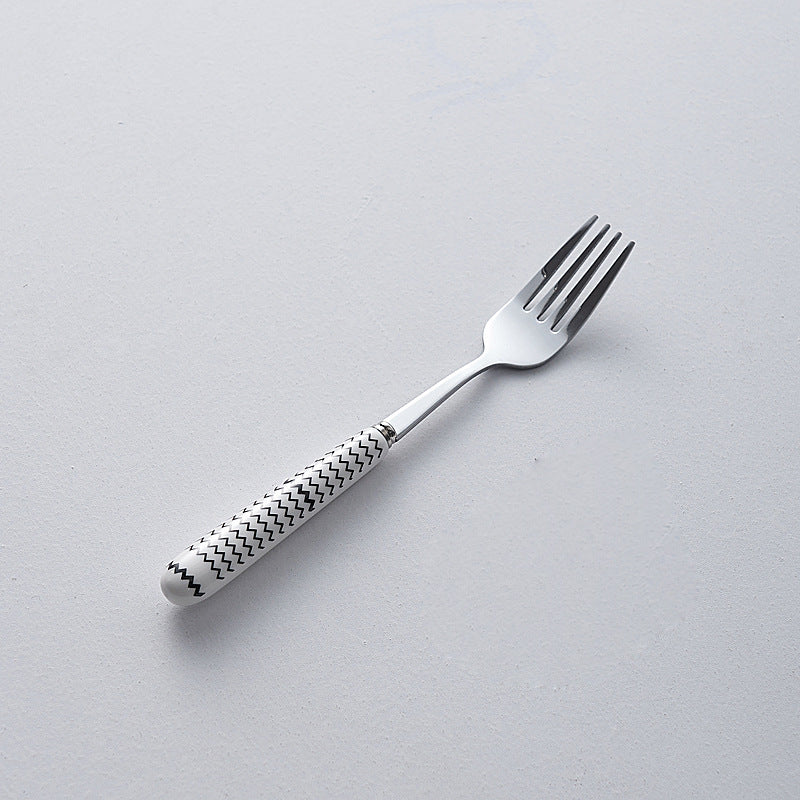 Vintage-inspired ceramic handle stainless steel cutlery set - includes knife, fork, spoon, dessert spoon, steak knife, and fork. custom logo options available