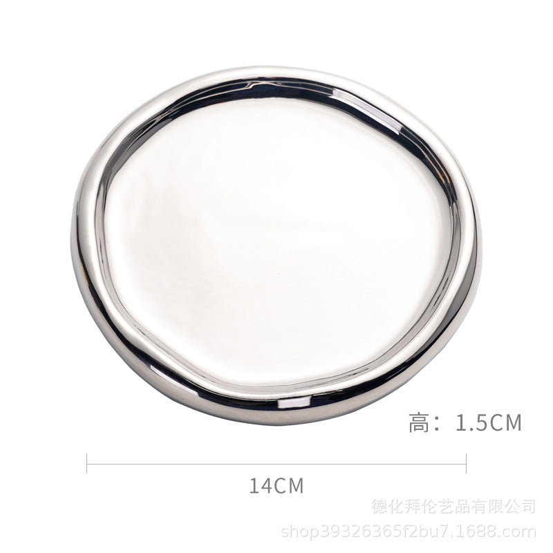 Inspopular photo props jewelry storage tray display tray electroplated silver tray accessible luxury ceramic jewelry ornaments