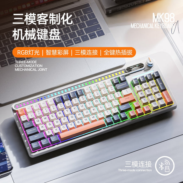 Smywolf MK98 three-mode RGB wireless keyboard with screen Bluetooth customized game mechanical keyboard pickup light