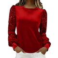 new arrival: independent e-commerce fashion women's gold velvet crew neck sequin patchwork long sleeve t-shirt top (us & european style)