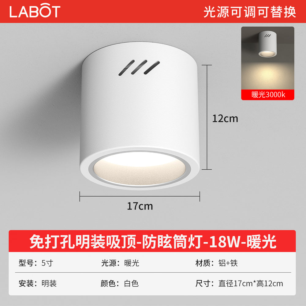 Led surface mounted downlight, anti-glare, round, external, punch-free, no-drill installation, ceiling-mounted, all-aluminum