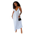 European and american cross-border women's fashion:  summer new arrival - chic v-neck striped high-waisted midi slip dress