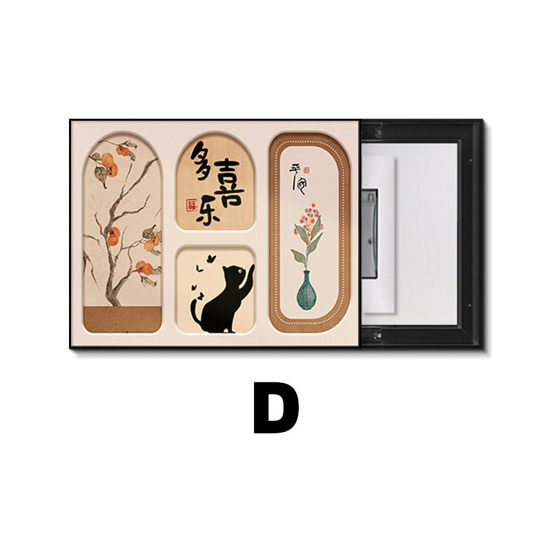 Medieval style, peace and joy, persimmon meter box decorative painting, no punching, distribution box push-pull cover ugly, electric switch box hanging painting