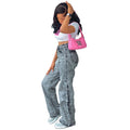 European and american style women's jeans -  foreign trade - fashionable hot girl high-waisted side slit single-breasted casual pants