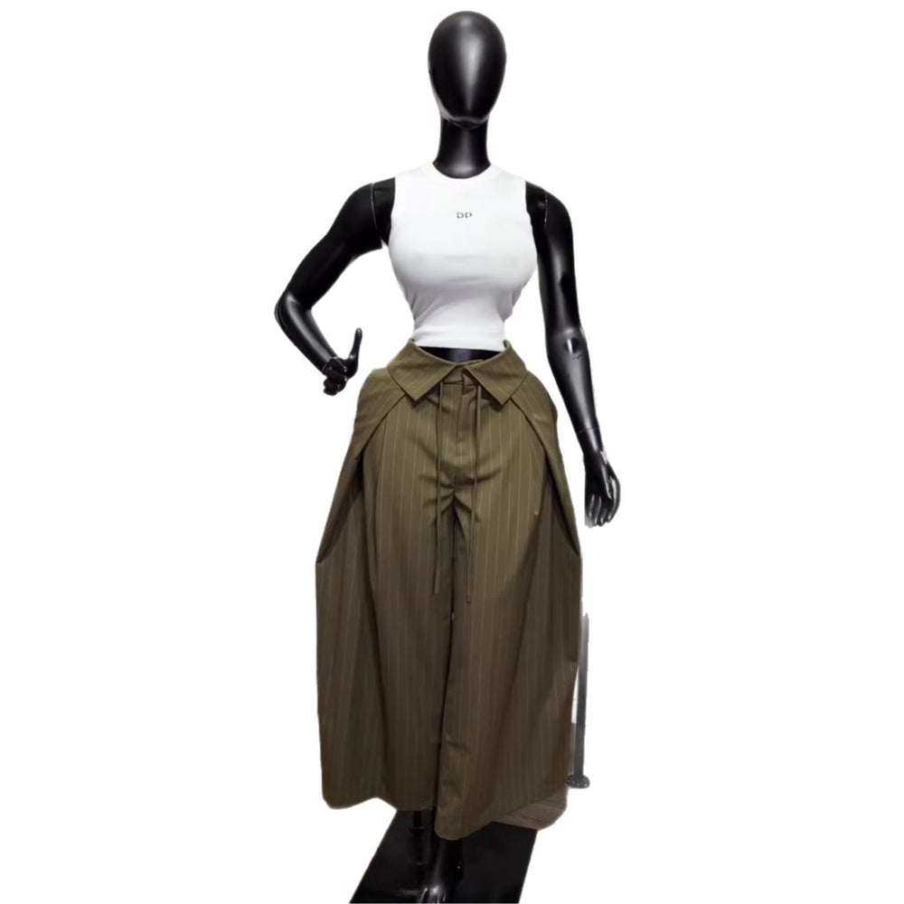 European and american cross-border women's fashion  summer new arrival: high-waisted, design-driven, striped, loose-fit wide-leg trousers - casual pants