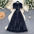 Accessible luxury classyelegance oblique collar elegantdress women's summerwork clothing style waist slimming lookpleated long skirt light mature style