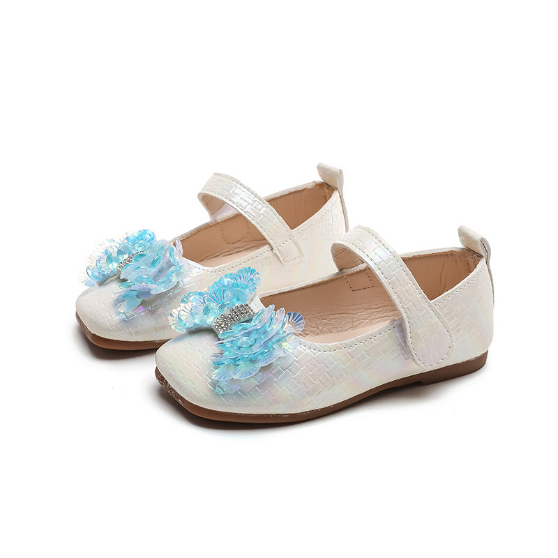 Preppy stylekidsflats square toe springnew arrivalk-style big bowsgirl princess shoes children's leather shoes