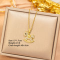 X8361 - gold - trojan horse necklace [titanium steel chain, copper inlaid zircon pendant]