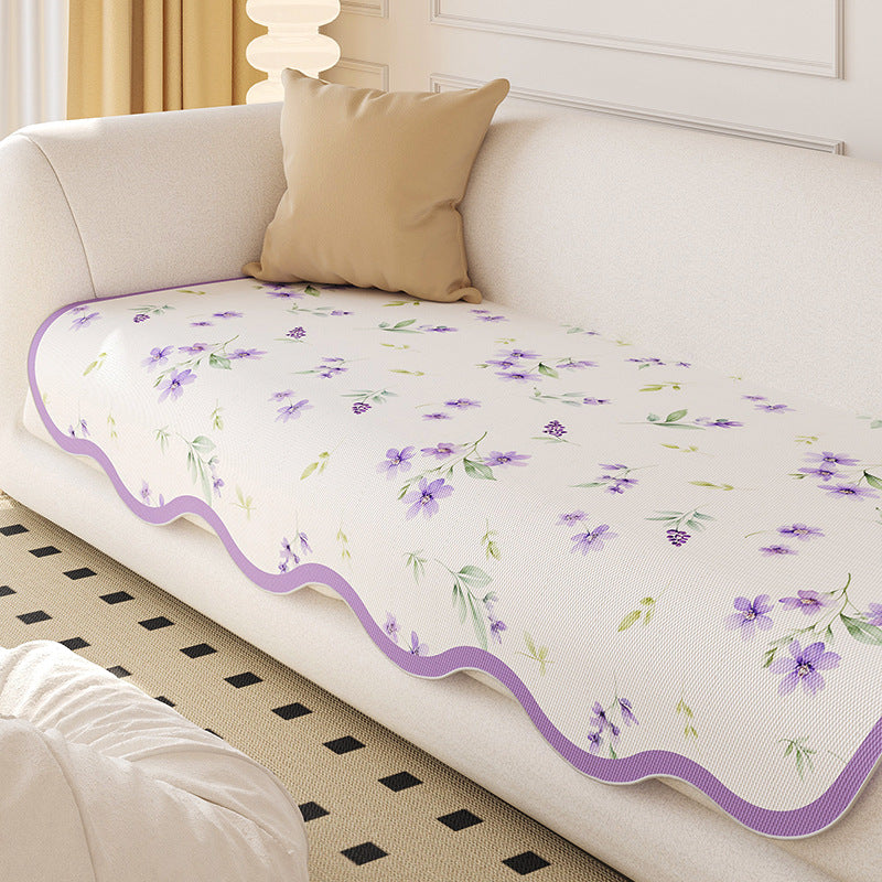 Special-shaped ice silk woven sofa cushion Korean floral fresh and non-slip summer cool irregular sofa mat cushion
