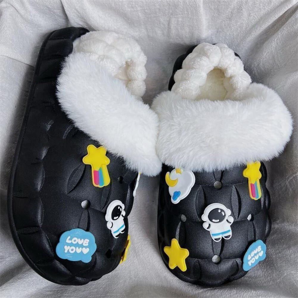 Women's winter waterproof cotton slippers - thick sole, fleece lined, closed toe, cute & cozy indoor slippers for students & dorms - removable warm insole