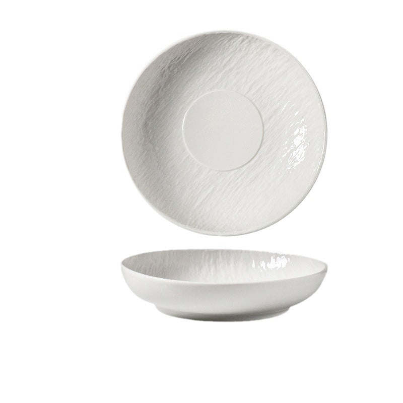 Scandinavian creative embossed ceramic noodle bowl for home restaurant stylish high-looking pure white fruit salad bowl soup bowl