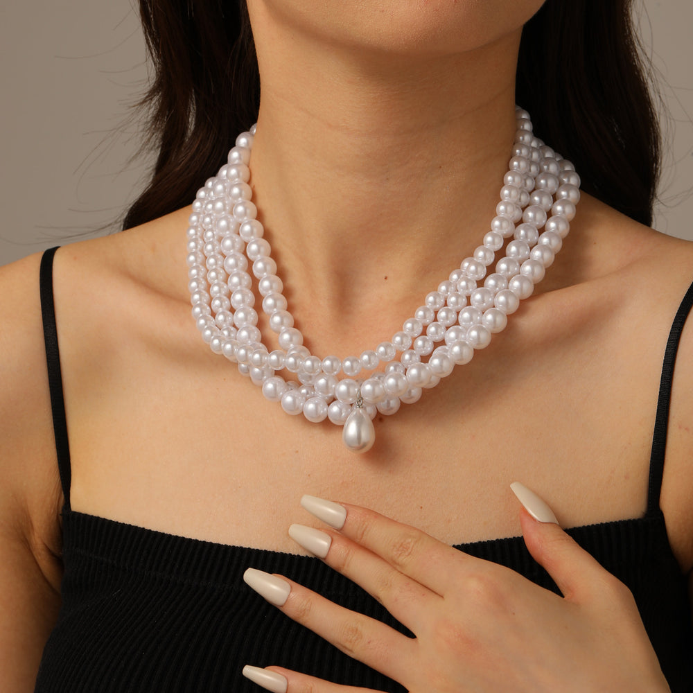 Pearl stacking necklace wholesale european and american cross-border jewelry multi-layer retro irregular water drop pendant beaded neck jewelry for women