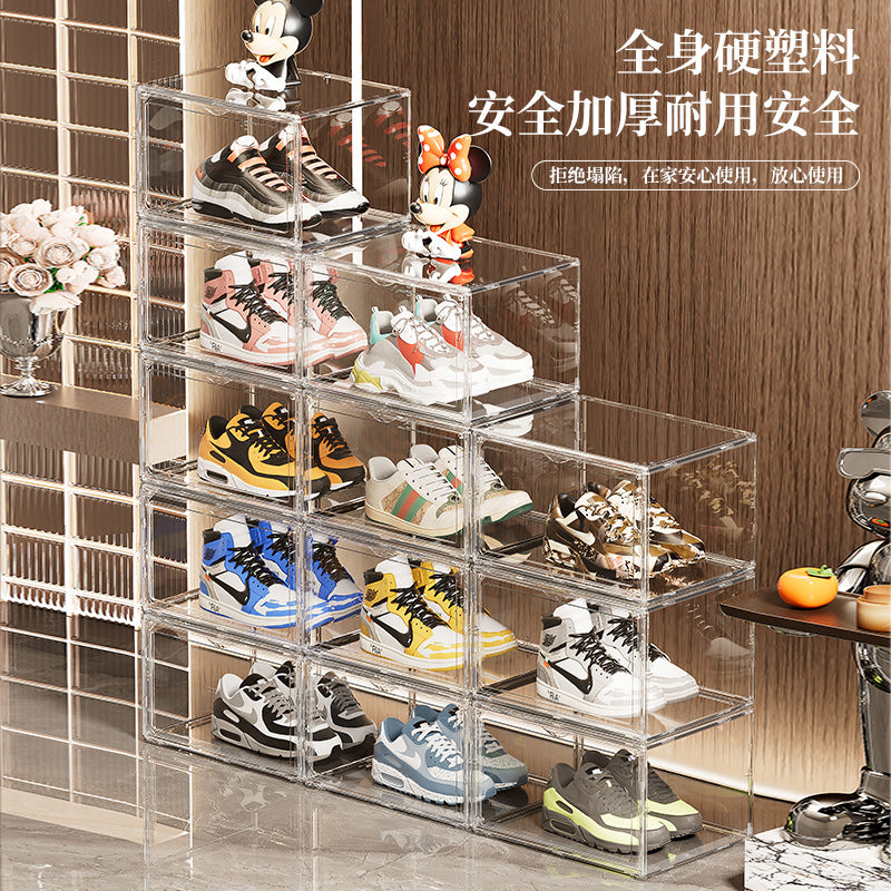 Household shoe storage box Transparent PET foldable sneaker display cabinet Dust-proof magnetic shoe cabinet Large capacity shoe box