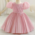 Export children's dress satin puff sleeve party princess dress flower girl birthday party dress kids dress