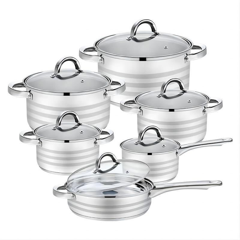Ready-to-ship 12-piece cookware set: universal thickened stainless steel pots and pans for home boilers and stoves - wholesale gift set