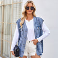 Fashion cross-border foreign trade women's clothing independent station  new style washed multi-pocket stylish denim vest waistcoat trendy