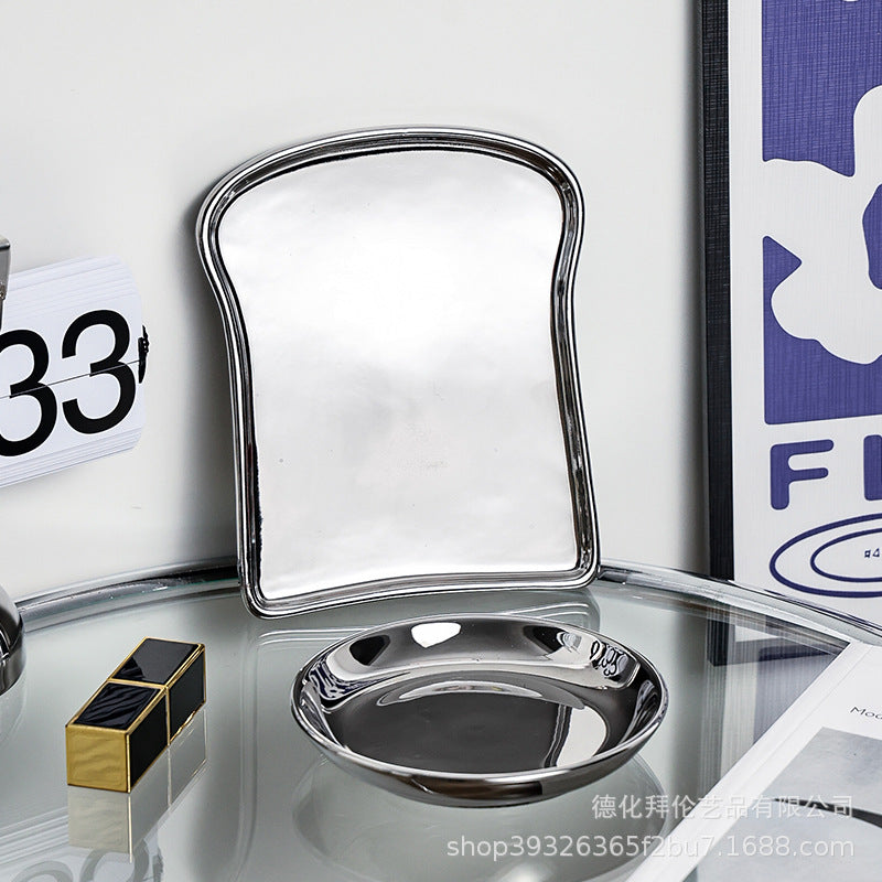 Inscasual silver-plated jewelry ceramic storage tray model room electroplated silver creative desktop ceramic ornaments plate