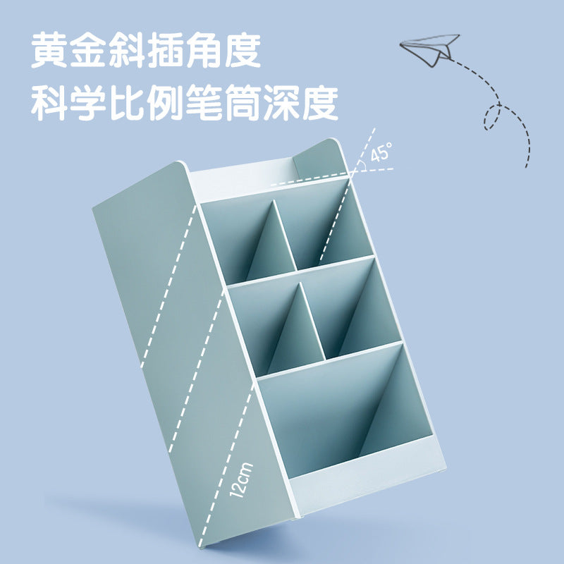 Deli oblique insert pen holder, new 5-grid creative student large-capacity stationery storage box, pencil eraser classification wholesale