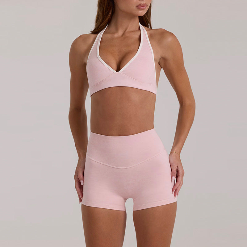 New arrival yoga clothes high waist hip lifting and abdominal control shorts three-quarter pants suspenders beautiful back running sports intimates bra suit