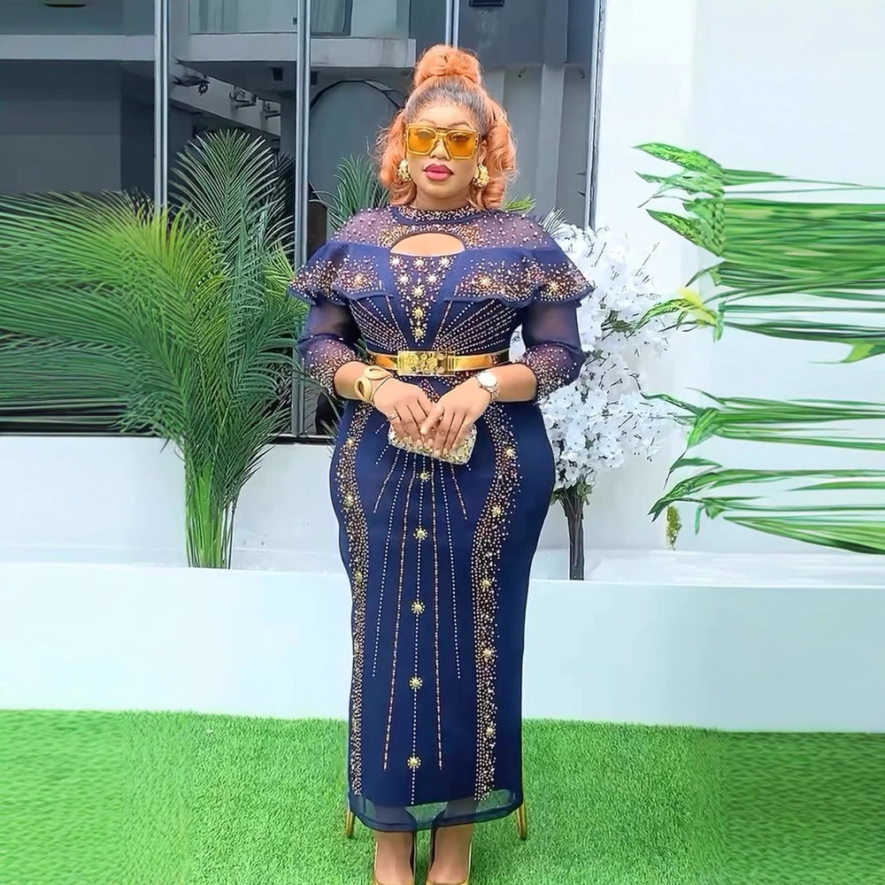 Fashion cross-border new arrival african  plus size women's dress fashion hot diamond beaded high waist hip skirt