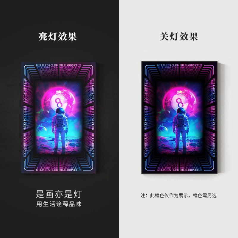 Black eight ball astronaut billiard hall wall decoration painting luminous billiard room hanging painting chess and card club atmosphere light painting