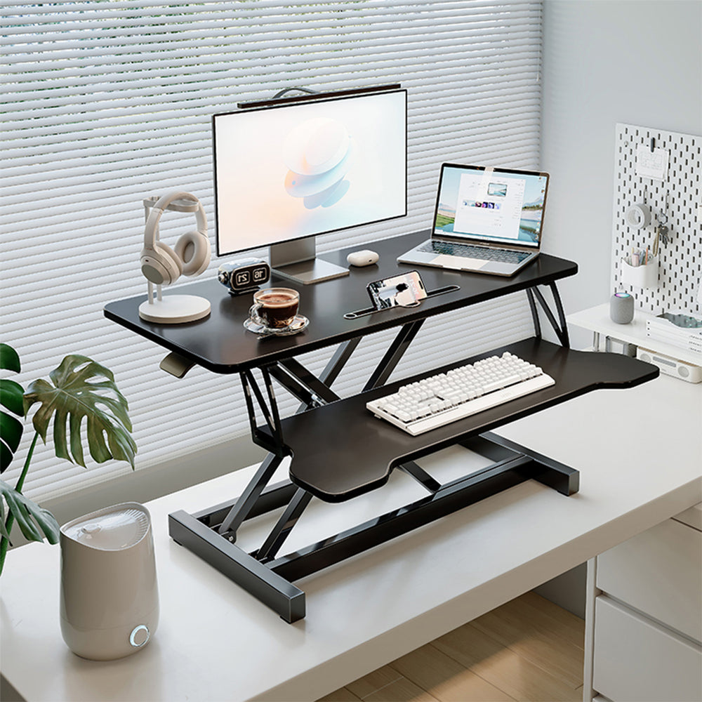 Pneumatic standing workstation computer adjustable desk heightening desktop stacking adjustable office desktop computer desk