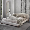 Factory direct: wabi-sabi style double bed - large size tatami bed for master bedroom - minimalist soft backrest lambswool fabric bed