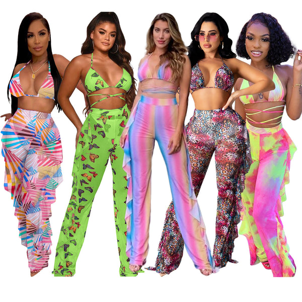 Y5117 European and American sexy digital high definition printed swimsuit mesh two-piece set (including underwear)